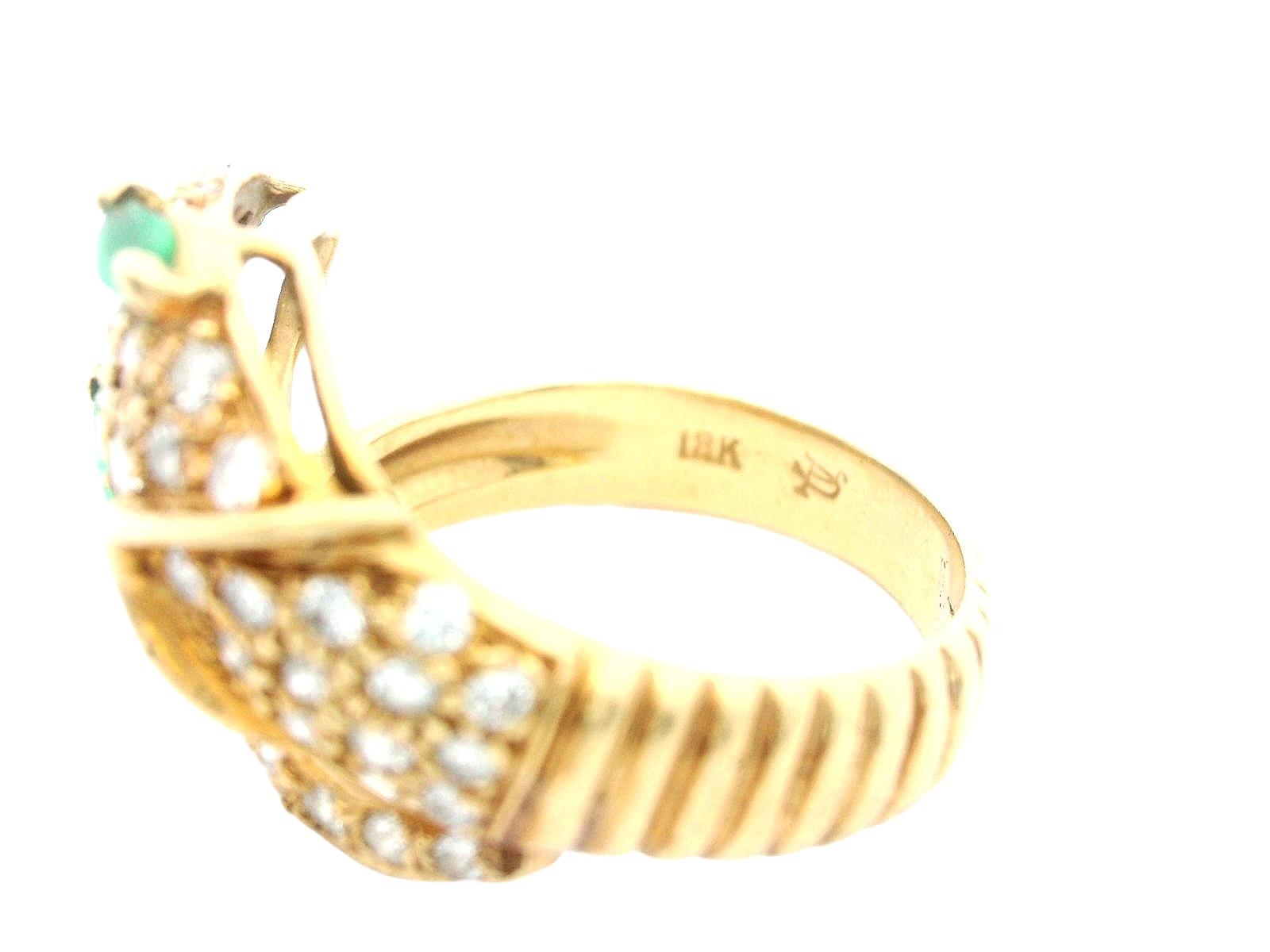 18K Yellow Gold Diamond and Emerald Snake Ring