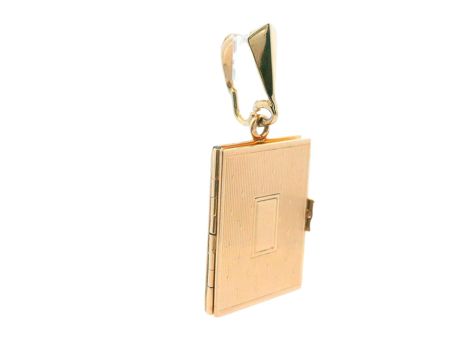 1950s 14k Yellow Gold 6 Page Photo Movable Charm/Engravable Book Pendant