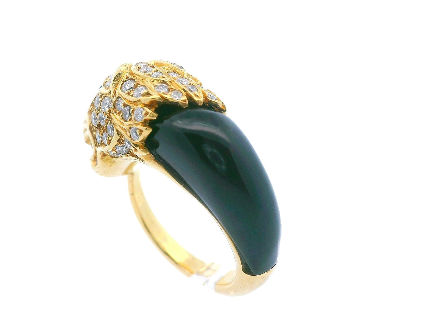 1950s French 18K Yellow Gold Diamond & Black Jade Panther Ring