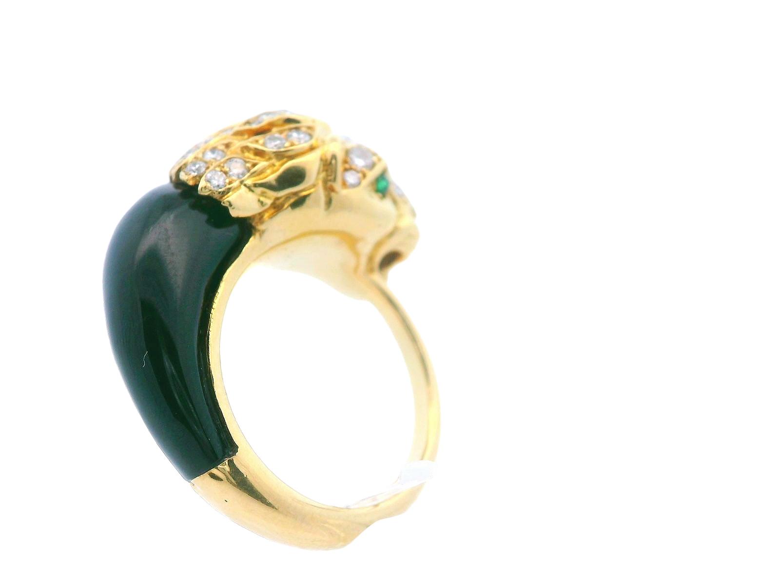 1950s French 18K Yellow Gold Diamond & Black Jade Panther Ring