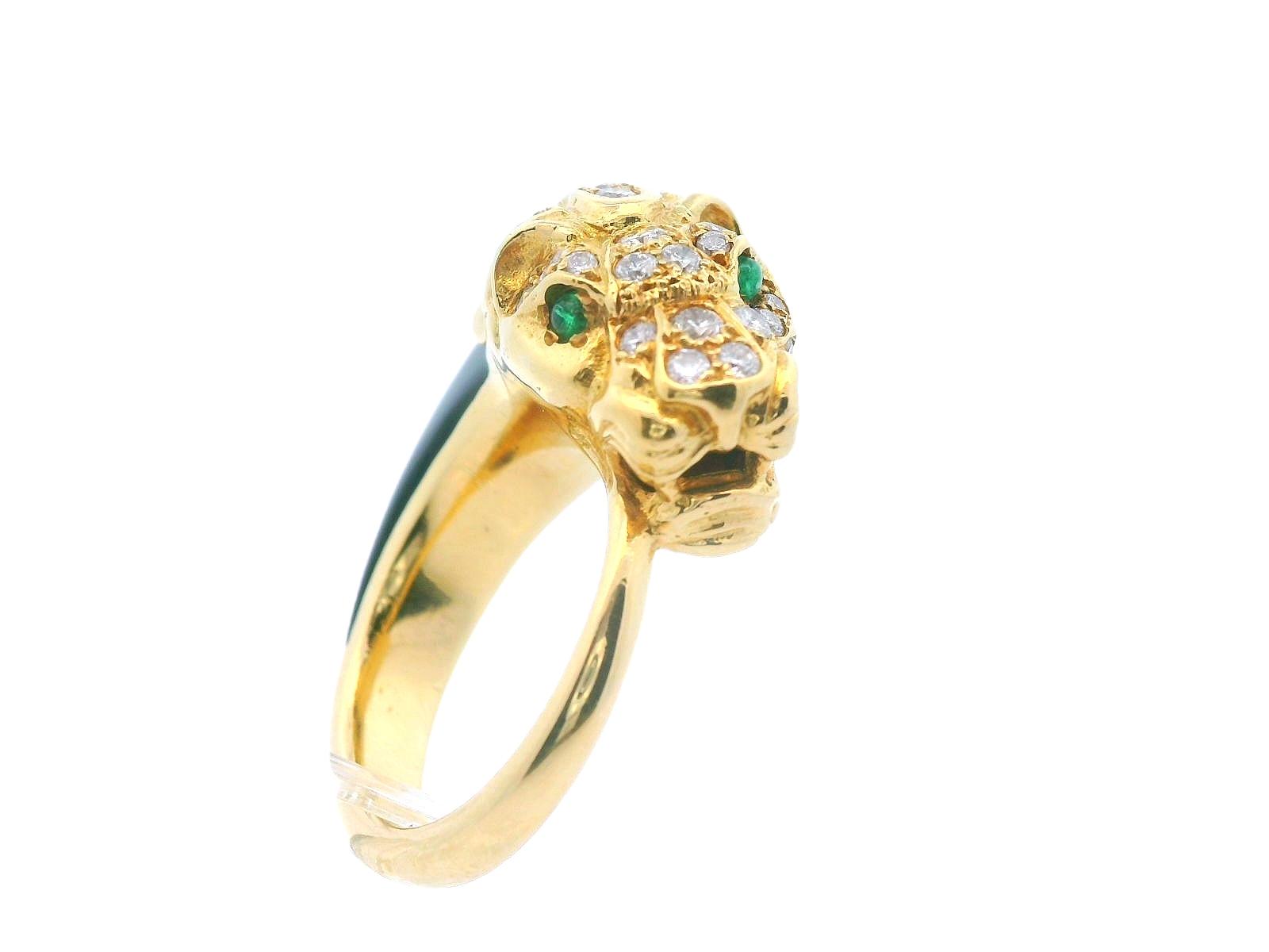 1950s French 18K Yellow Gold Diamond & Black Jade Panther Ring