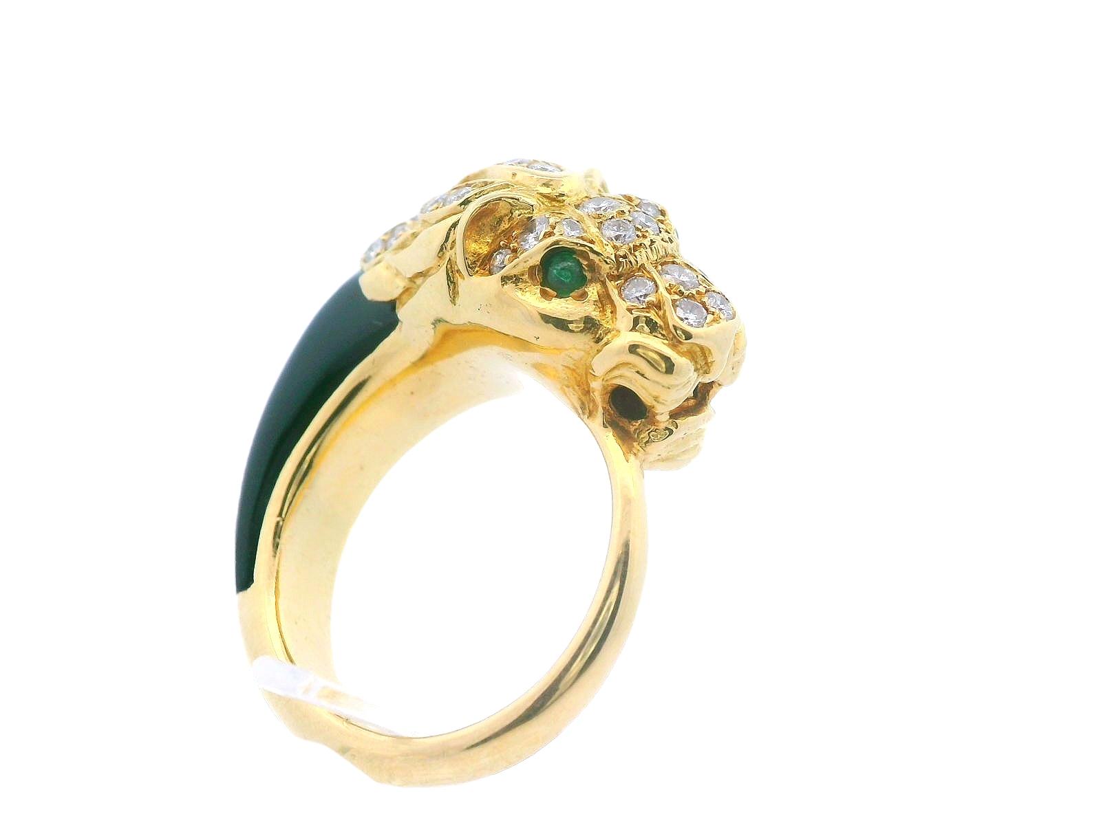 1950s French 18K Yellow Gold Diamond & Black Jade Panther Ring