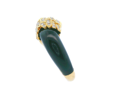 1950s French 18K Yellow Gold Diamond & Black Jade Panther Ring