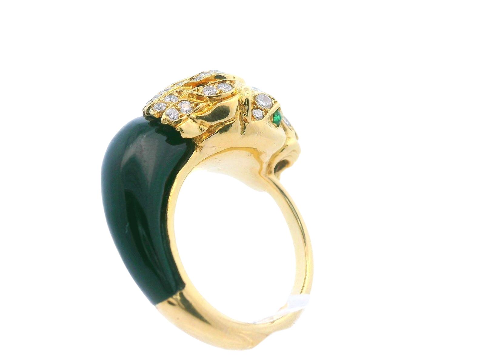 1950s French 18K Yellow Gold Diamond & Black Jade Panther Ring