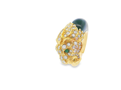 1950s French 18K Yellow Gold Diamond & Black Jade Panther Ring