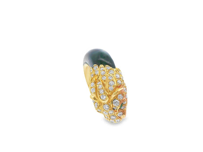 1950s French 18K Yellow Gold Diamond & Black Jade Panther Ring