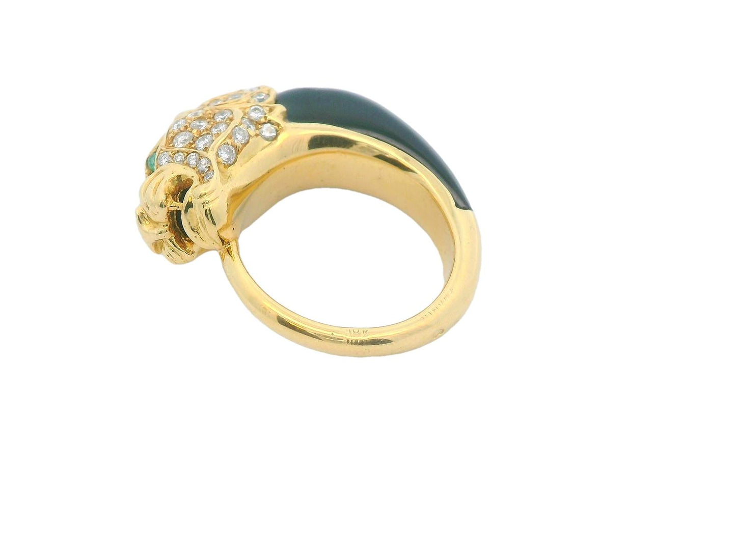 1950s French 18K Yellow Gold Diamond & Black Jade Panther Ring