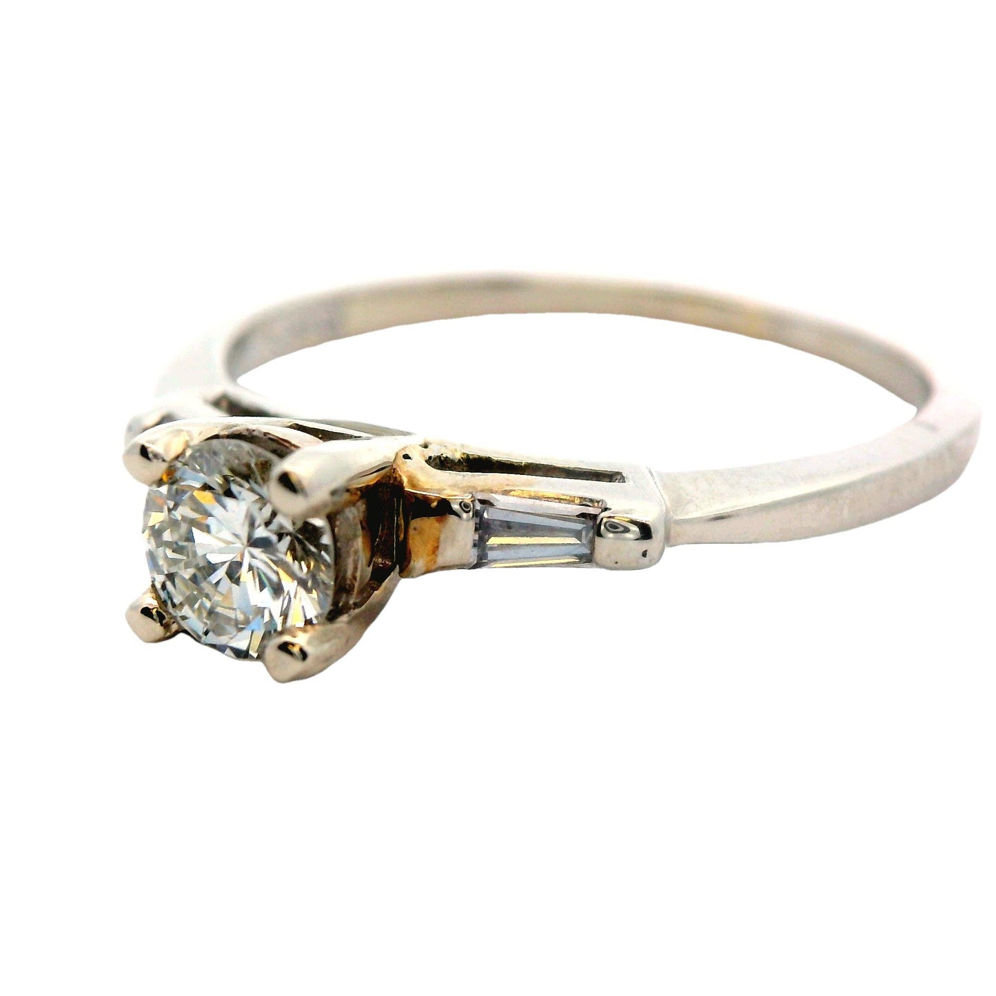 Retro 1960s 14k White Gold Baguette and Round Diamond Ring