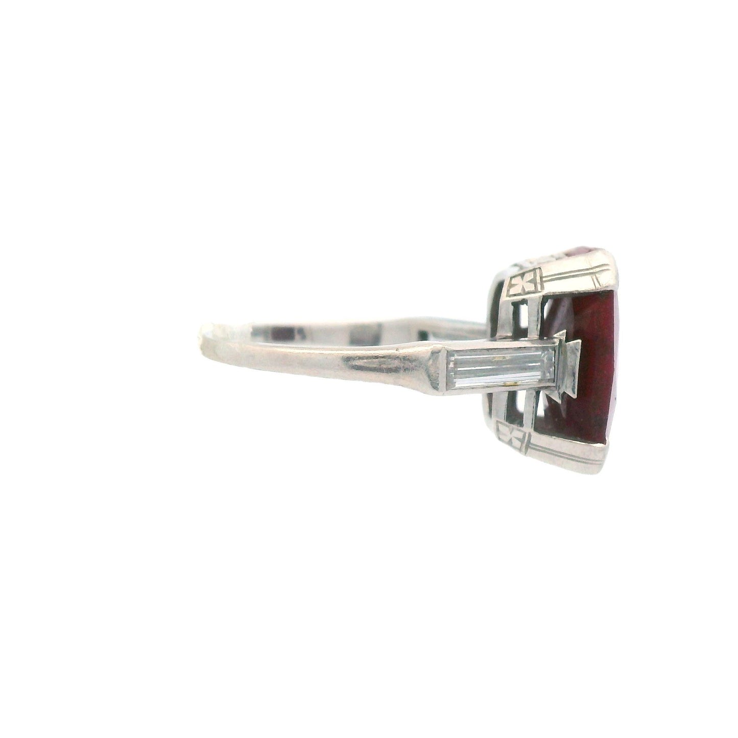 1925 Art Deco Platinum Ruby and Baguette Diamond Ring