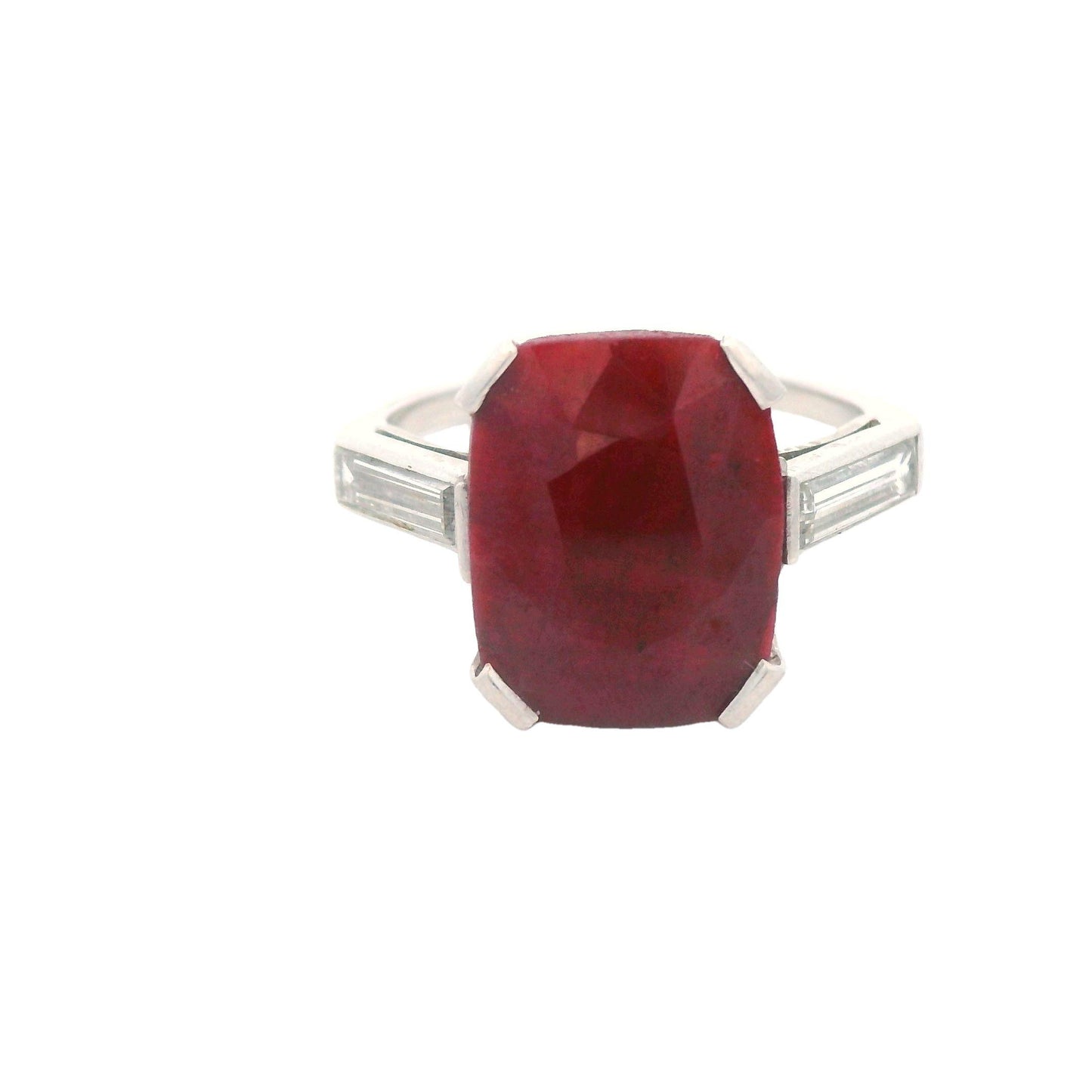 1925 Art Deco Platinum Ruby and Baguette Diamond Ring