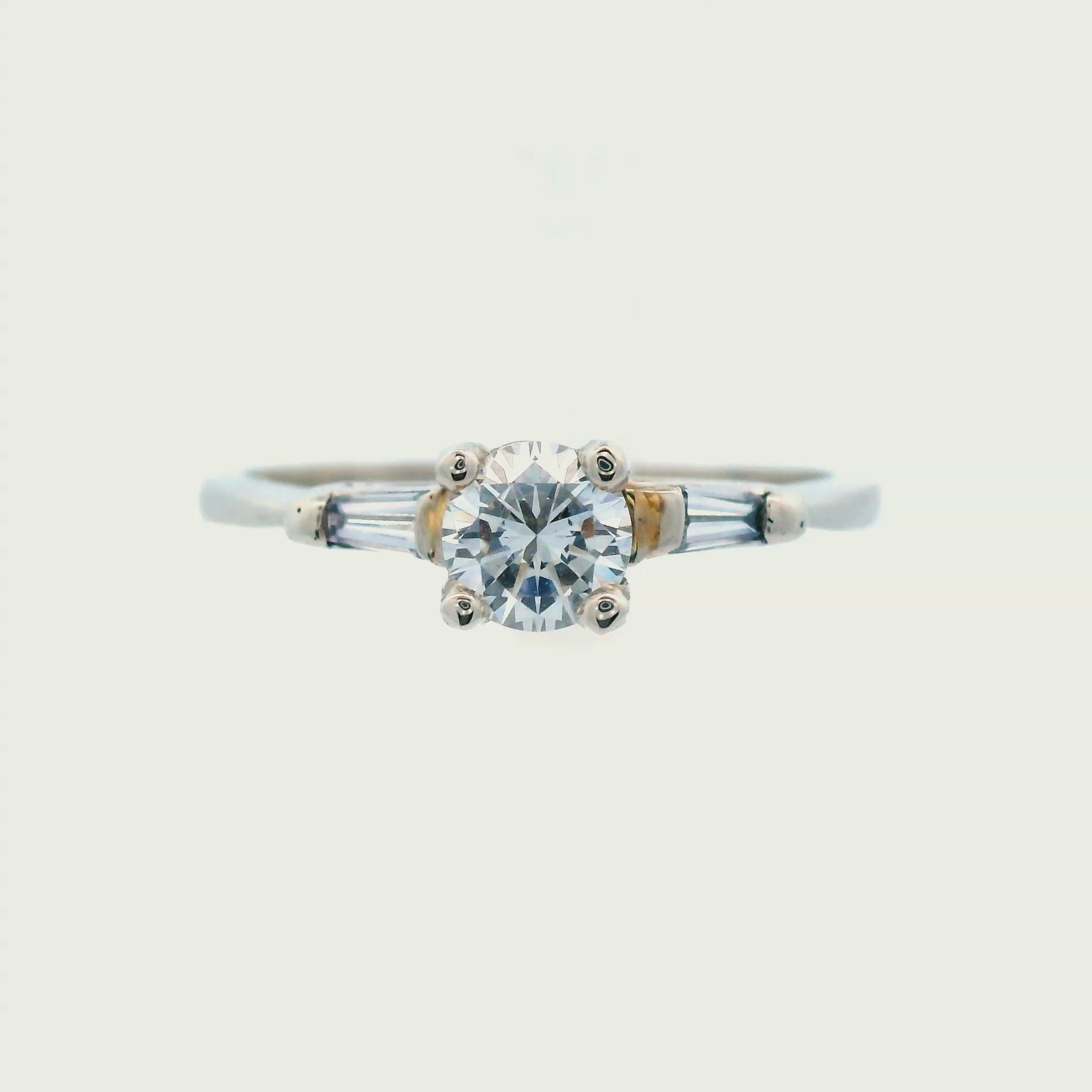 Retro 1960s 14k White Gold Baguette and Round Diamond Ring