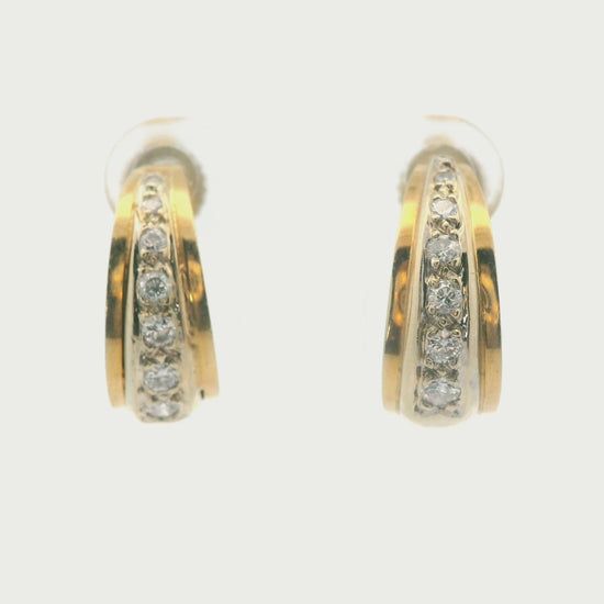 18k Two Tone Gold and Diamond Tapered Huggie Earrings