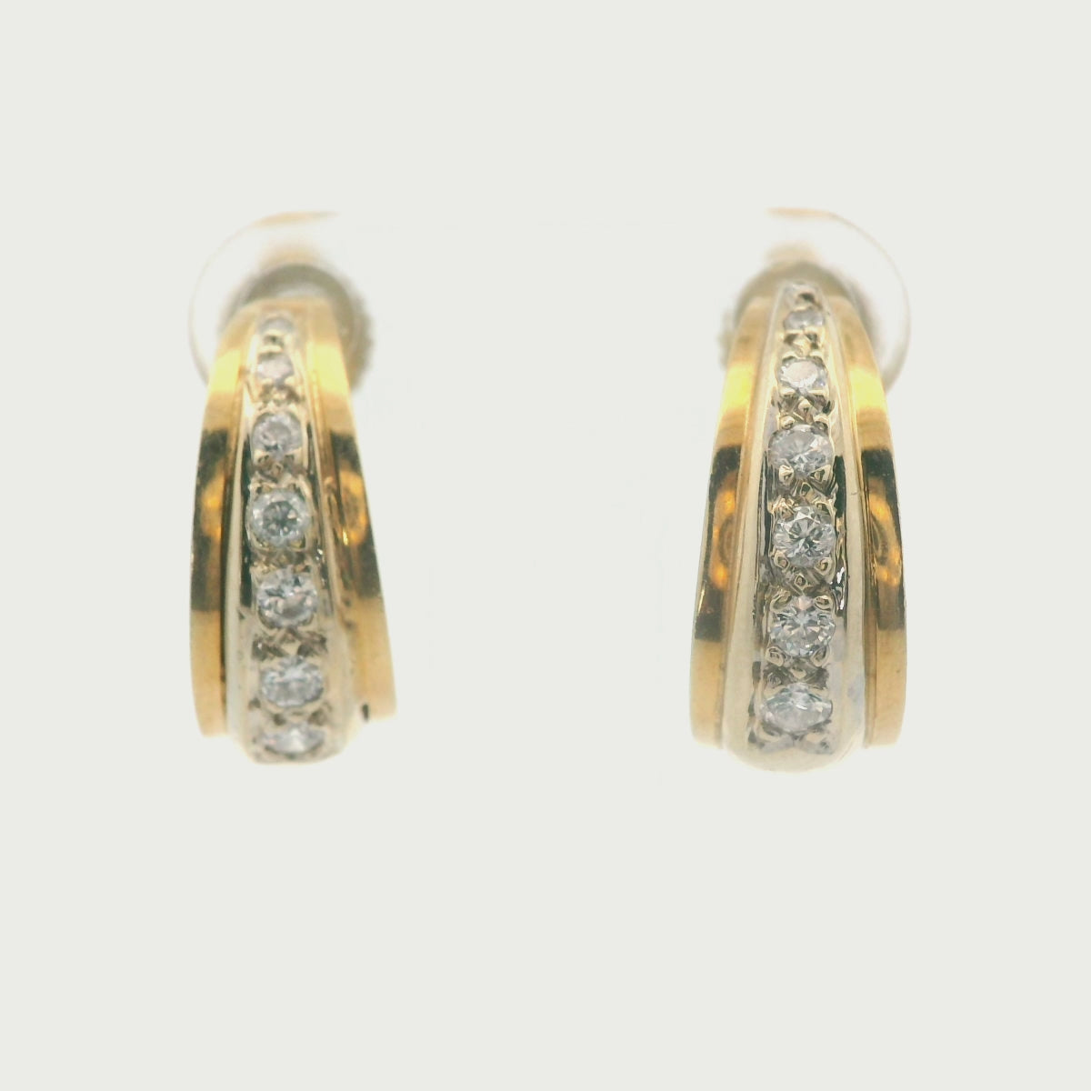 18k Two Tone Gold and Diamond Tapered Huggie Earrings