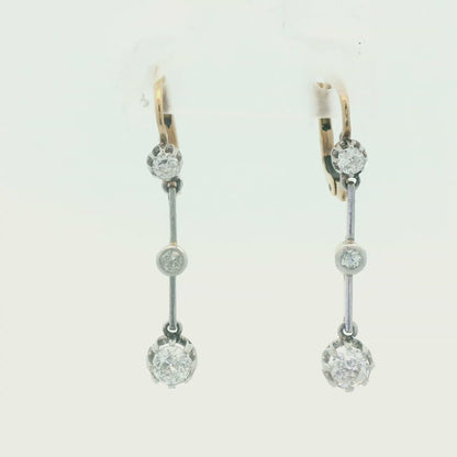 1910 Edwardian Platinum over 18k YG Diamond Drop Earrings w/ Austrian Hallmarks