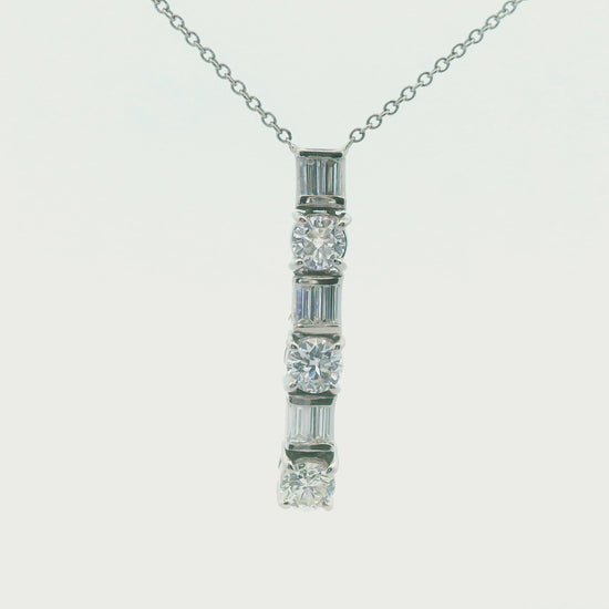 1.26 Carat Vintage Platinum Diamond Line Pendant + Chain