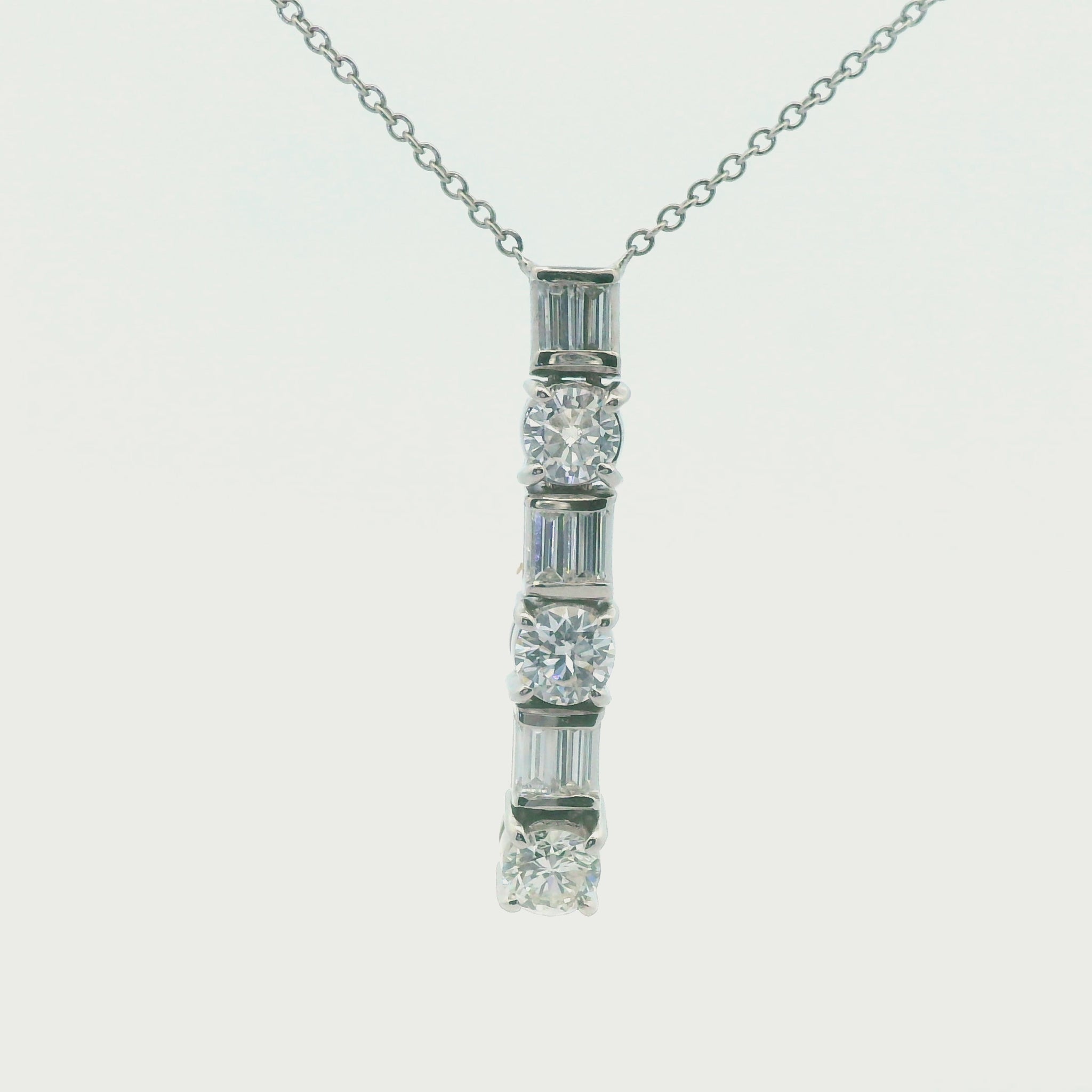 1.26 Carat Vintage Platinum Diamond Line Pendant + Chain