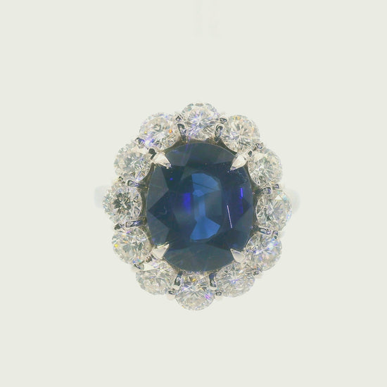 14K White Gold Contemporary Lady Di Ring Blue Sapphire and Diamond