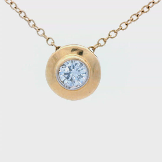 Contemporary 14k Yellow Gold Floating Diamond Necklace w/ Diamond Bezel Pendant