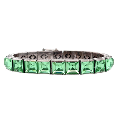 1925 Art Deco H&O Sterling Silver and Uranium Glass Bracelet