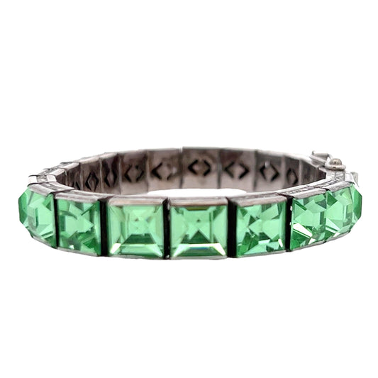 1925 Art Deco H&O Sterling Silver and Uranium Glass Bracelet