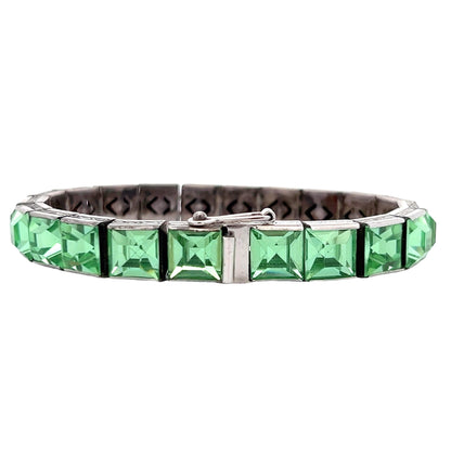 1925 Art Deco H&O Sterling Silver and Uranium Glass Bracelet